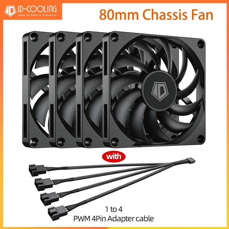 1-10PCS ID-COOLING NO-8010-PWM 80mm Ultra-Thin Fan Temperature Controlled Computer Case Fan PWM 10mm Thick PC Case Fans